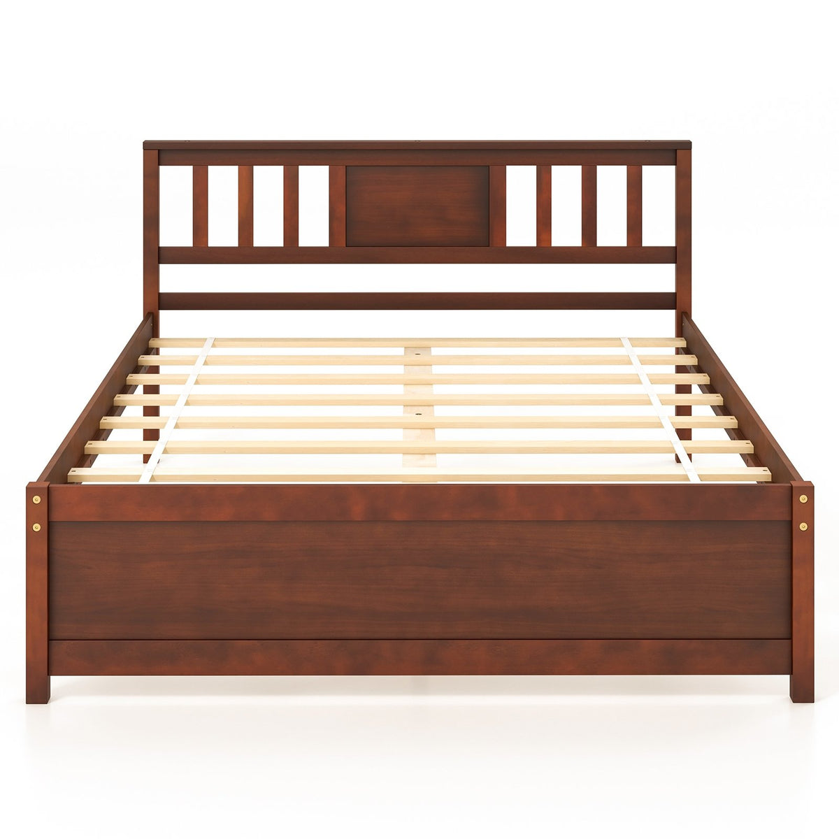 Wooden Platform Bed with Headboard and Wood Slat Support-Full Size