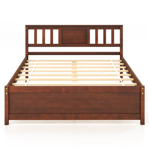 Wooden Platform Bed with Headboard and Wood Slat Support-Full Size