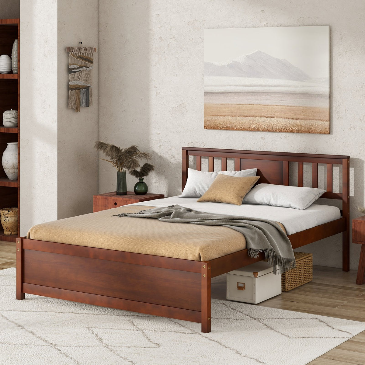 Wooden Platform Bed with Headboard and Wood Slat Support-Full Size view 3