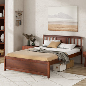 Wooden Platform Bed with Headboard and Wood Slat Support-Full Size view 3