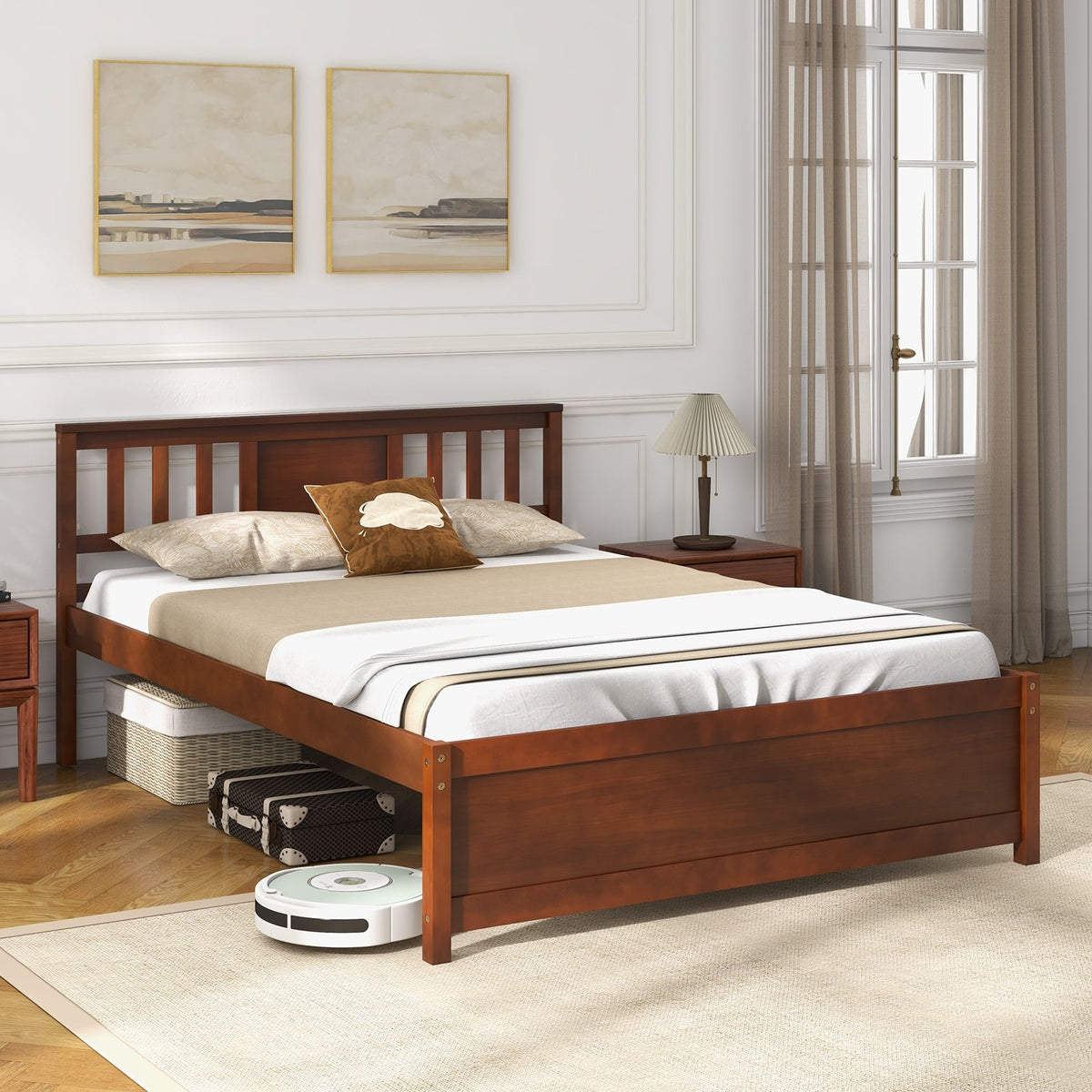 Wooden Platform Bed with Headboard and Wood Slat Support-Full Size view 5