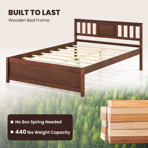 Wooden Platform Bed with Headboard and Wood Slat Support-Full Size view 6