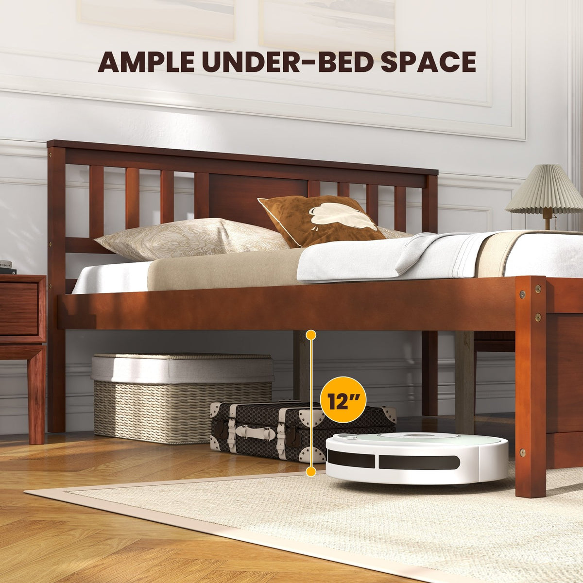 Wooden Platform Bed with Headboard and Wood Slat Support-Full Size view 7