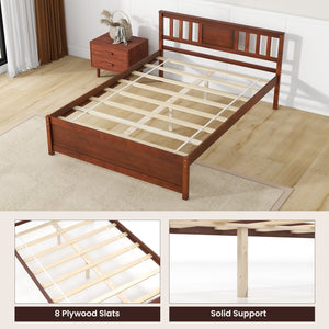 Wooden Platform Bed with Headboard and Wood Slat Support-Full Size view 9