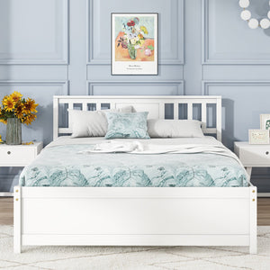 Wooden Platform Bed with Headboard and Wood Slat Support White-Full Size view 3