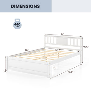 Wooden Platform Bed with Headboard and Wood Slat Support White-Full Size view 4