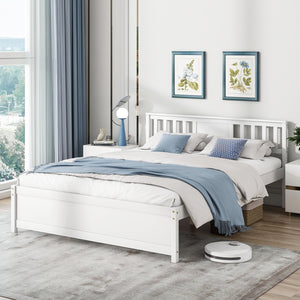 Wooden Platform Bed with Headboard and Wood Slat Support White-Queen Size view 2