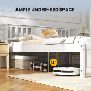 Wooden Platform Bed with Headboard and Wood Slat Support White-Queen Size view 8