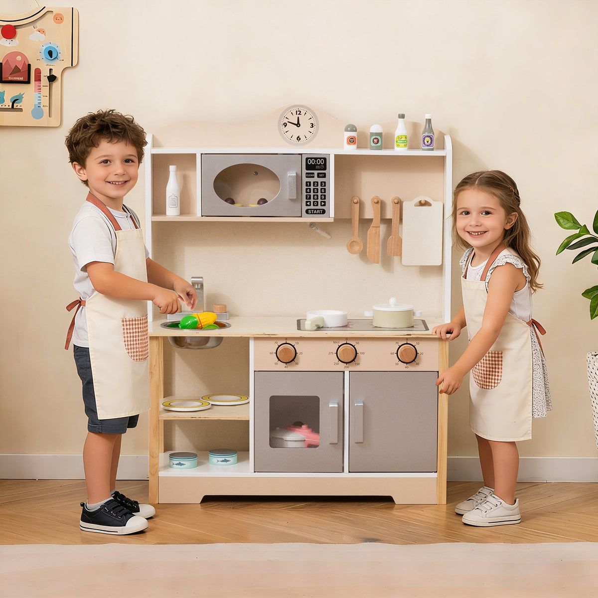 Wooden Play Kitchen Cooking Toy Playset for Kids-White view 2