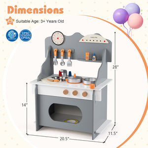 Wooden Play Kitchen for Kids Pretend Play Toy Kitchen Set with Clock Gift for Boys and Girls 3 +-Gray view 5