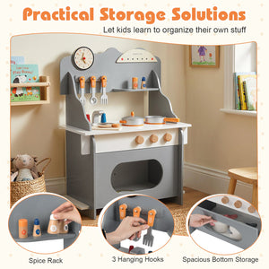 Wooden Play Kitchen for Kids Pretend Play Toy Kitchen Set with Clock Gift for Boys and Girls 3 +-Gray view 7