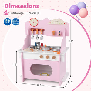 Wooden Play Kitchen for Kids Pretend Play Toy Kitchen Set with Clock Gift for Boys and Girls 3 +Pink view 5