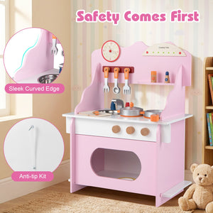 Wooden Play Kitchen for Kids Pretend Play Toy Kitchen Set with Clock Gift for Boys and Girls 3 +Pink view 8