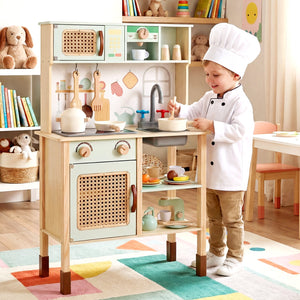 Wooden Play Kitchen for Kids with Lights and Sounds Retro Style With Accessories-Green view 3