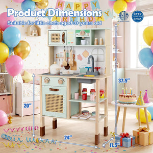 Wooden Play Kitchen for Kids with Lights and Sounds Retro Style With Accessories-Green view 5