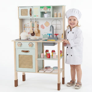 Wooden Play Kitchen for Kids with Lights and Sounds Retro Style With Accessories-Green view 7