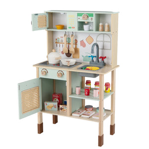 Wooden Play Kitchen for Kids with Lights and Sounds Retro Style With Accessories-Green view 8