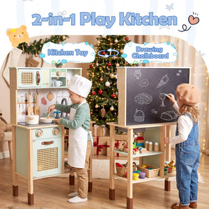 Wooden Play Kitchen for Kids with Lights and Sounds Retro Style With Accessories-Green view 9