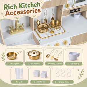 Wooden Play Kitchen with Lights & Sounds and Ice Maker Stove Sink for Toddlers-Natural view 9