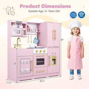 Wooden Play Kitchen with Lights & Sounds and Sink Stove Oven for Kids Ages 3+-Pink view 5