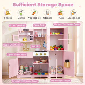 Wooden Play Kitchen with Lights & Sounds and Sink Stove Oven for Kids Ages 3+-Pink view 9