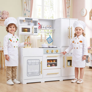 Wooden Play Kitchen with Lights & Sounds and Sink Stove Oven for Kids Ages 3+-White view 2