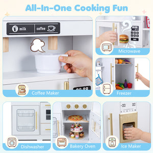 Wooden Play Kitchen with Lights & Sounds and Sink Stove Oven for Kids Ages 3+-White view 6