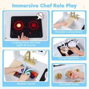 Wooden Play Kitchen with Lights & Sounds and Sink Stove Oven for Kids Ages 3+-White view 7