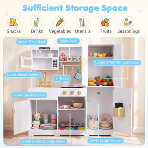 Wooden Play Kitchen with Lights & Sounds and Sink Stove Oven for Kids Ages 3+-White view 9