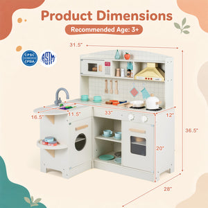 Wooden Play Kitchen with Lights & Sounds and Stove Microwave Sink for Ages 3+-White view 4