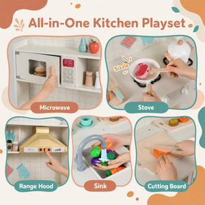 Wooden Play Kitchen with Lights & Sounds and Stove Microwave Sink for Ages 3+-White view 8