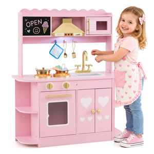 Wooden Play Kitchen with Lights & Sounds and Stove Oven for Toddlers Ages 3+-Pink view 4