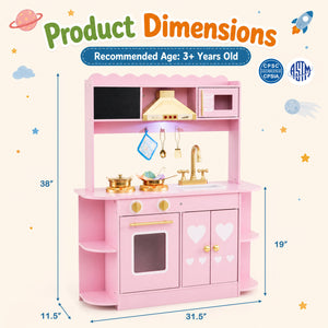 Wooden Play Kitchen with Lights & Sounds and Stove Oven for Toddlers Ages 3+-Pink view 5