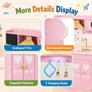 Wooden Play Kitchen with Lights & Sounds and Stove Oven for Toddlers Ages 3+-Pink view 6