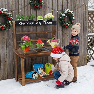 Wooden Potting Bench Table Outdoor Mud Kitchen with Solid Fir Wood Frame-Natural view 3