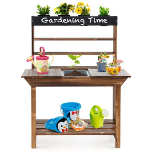 Wooden Potting Bench Table Outdoor Mud Kitchen with Solid Fir Wood Frame-Natural view 4