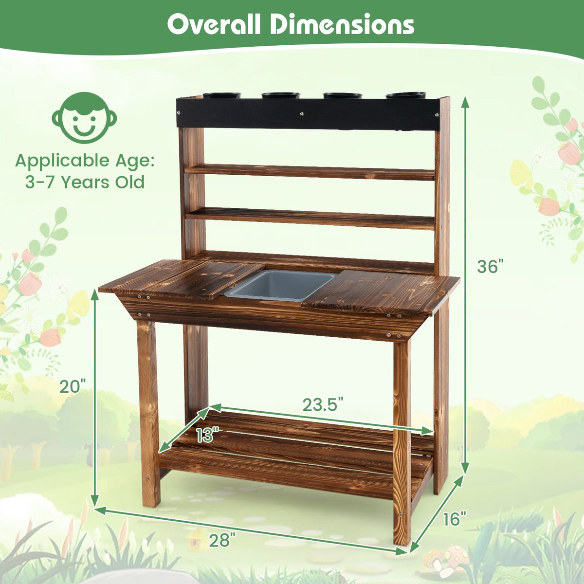 Wooden Potting Bench Table Outdoor Mud Kitchen with Solid Fir Wood Frame-Natural view 5