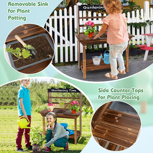 Wooden Potting Bench Table Outdoor Mud Kitchen with Solid Fir Wood Frame-Natural view 9