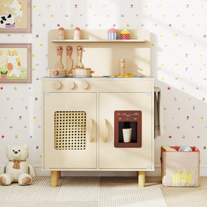 Wooden Pretend Kitchen Playset with Realistic Ice Maker-Yellow view 3