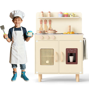 Wooden Pretend Kitchen Playset with Realistic Ice Maker-Yellow view 4
