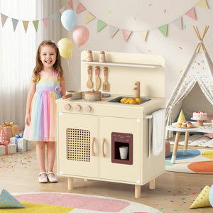 Wooden Pretend Kitchen Playset with Realistic Ice Maker-Yellow view 6