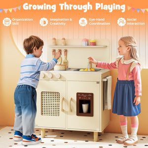 Wooden Pretend Kitchen Playset with Realistic Ice Maker-Yellow view 7