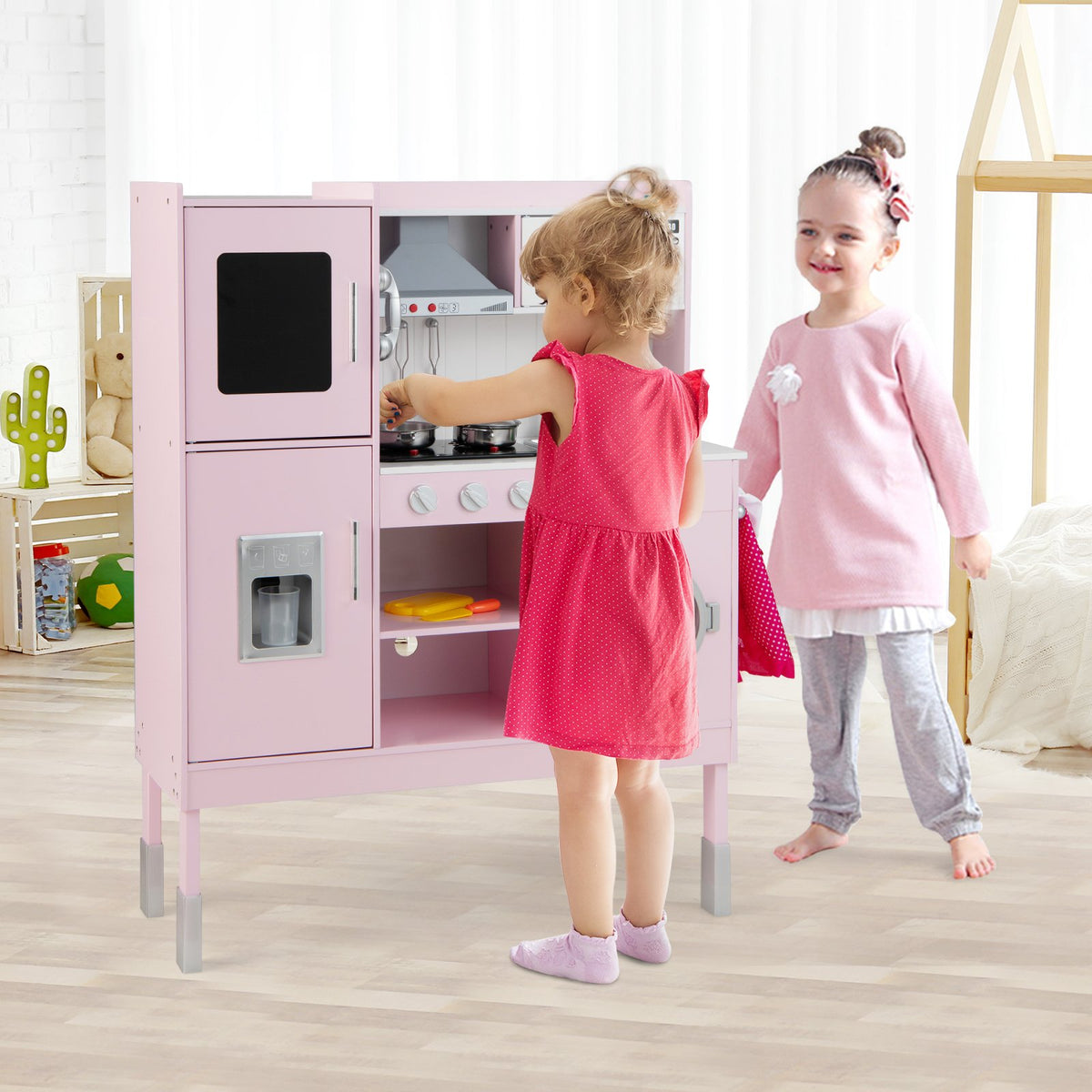 Pretend Play Kitchen for Kids with 16 Pieces Accessories-Pink view 2
