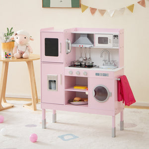 Pretend Play Kitchen for Kids with 16 Pieces Accessories-Pink view 3