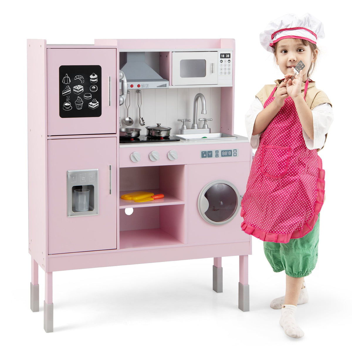 Pretend Play Kitchen for Kids with 16 Pieces Accessories-Pink view 4