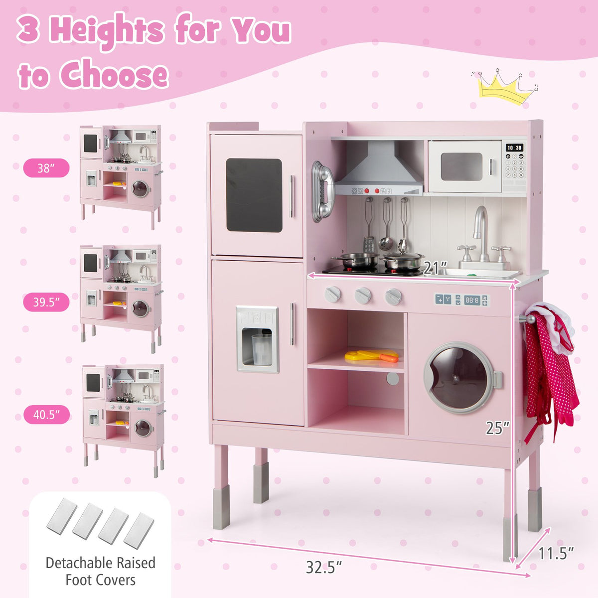 Pretend Play Kitchen for Kids with 16 Pieces Accessories-Pink view 5