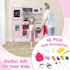 Pretend Play Kitchen for Kids with 16 Pieces Accessories-Pink view 7