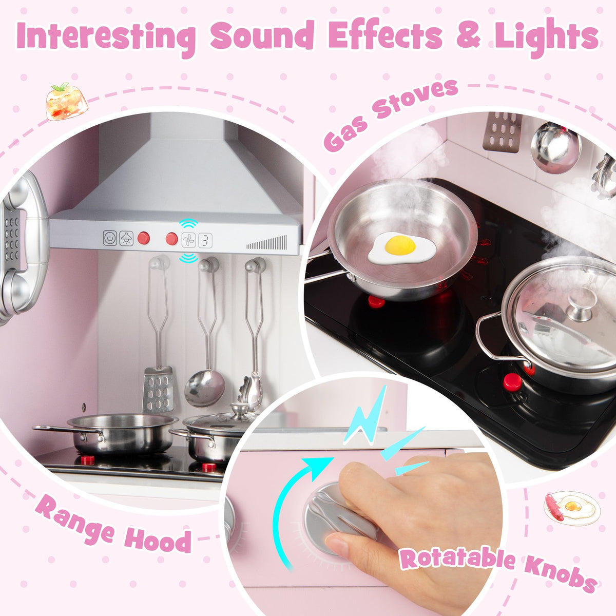 Pretend Play Kitchen for Kids with 16 Pieces Accessories-Pink view 8