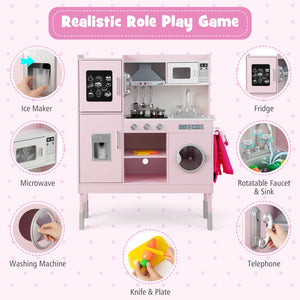 Pretend Play Kitchen for Kids with 16 Pieces Accessories-Pink view 9
