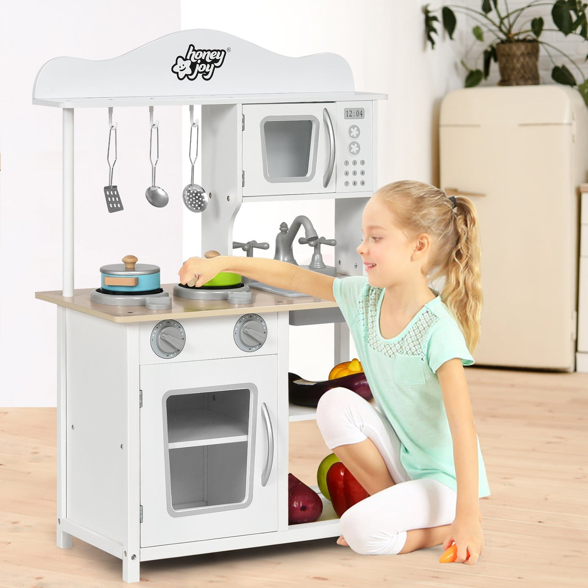 Wooden Pretend Play Kitchen Set for Kids with Accessories and Sink view 6